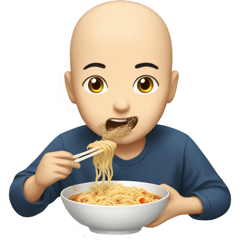 Bald Asian boy eating ramen  emoji