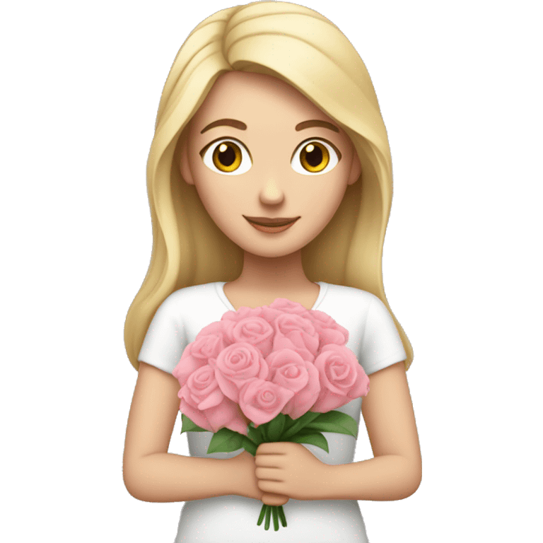 White girl holding pink flower bouquet emoji