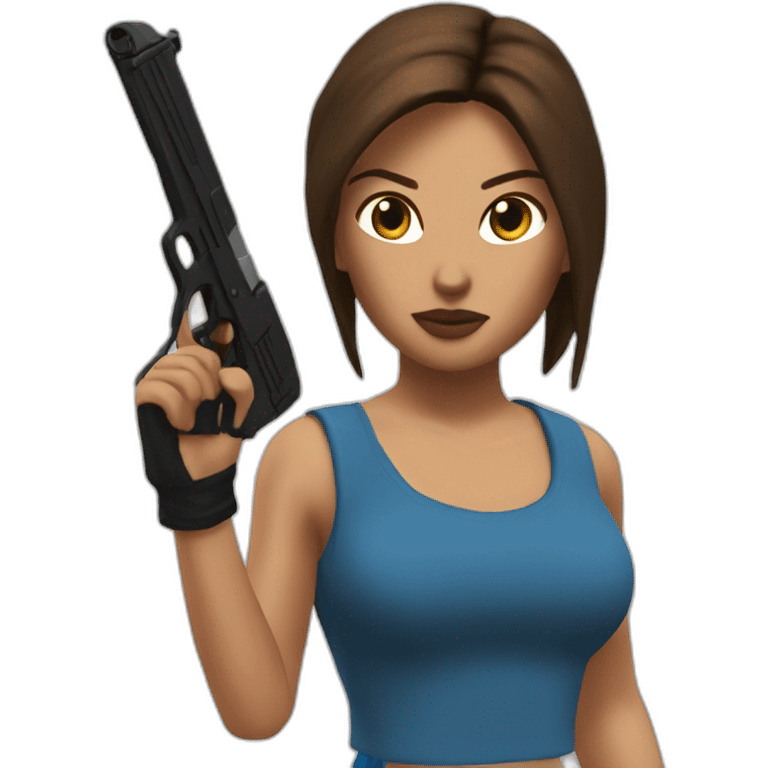 Lara Croft blue top with brown short and pistols emoji