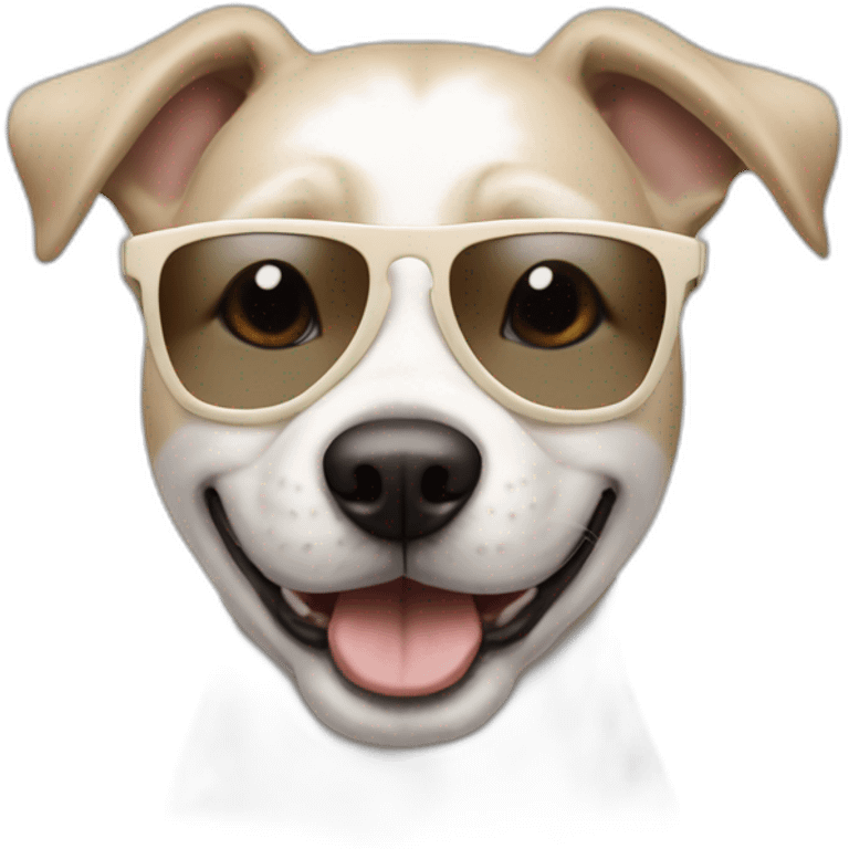 Malshie happy dog beige and white, wearing sunglasses emoji