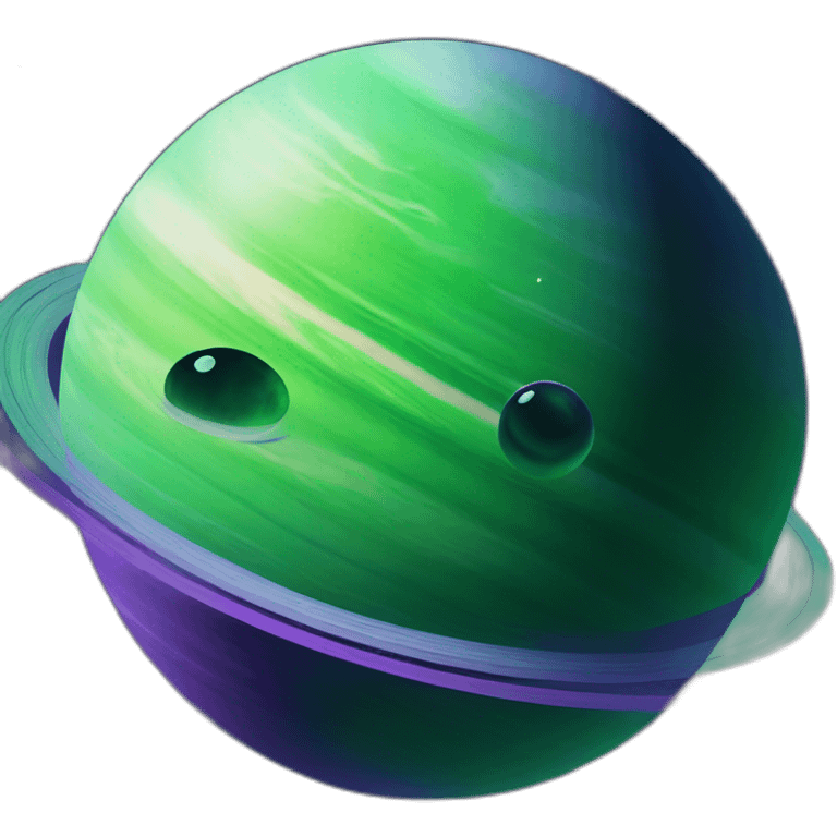 green planet with purple saturn rings and moon emoji