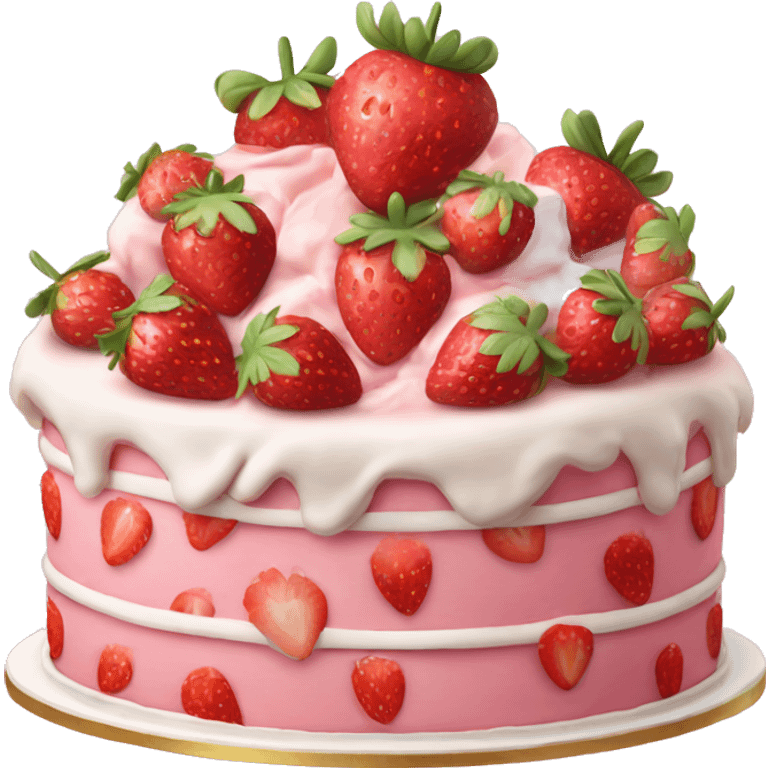 Pink strawberries and cream birthday cake  emoji