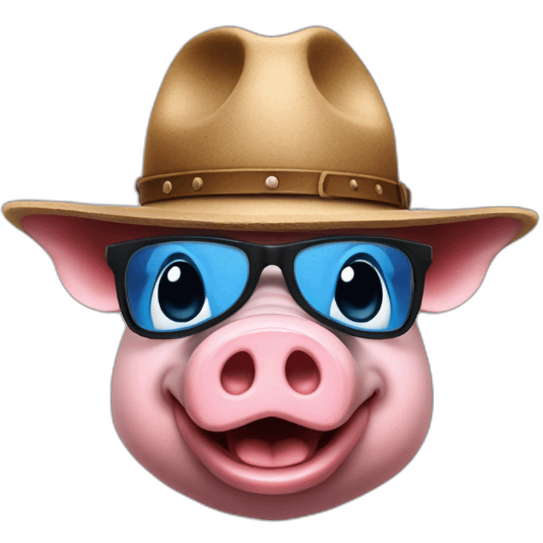 A pig with a cow boy's hat, with blue glasses and with a youtube's logo in his chest emoji