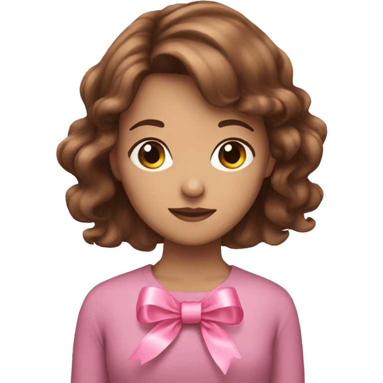 Girl brown hair with pink ribbon emoji