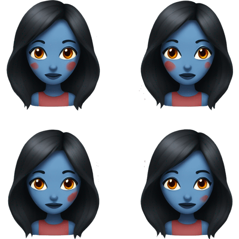 Woman with blue skin, red eyes, long black hair emoji