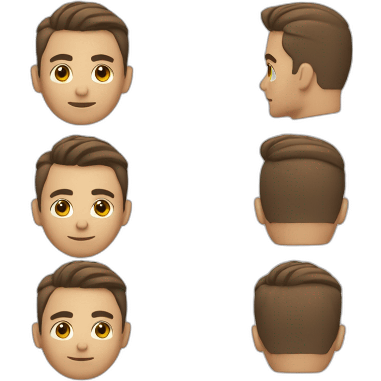 Male designer with asymmetrical undercut, high fade, brown hair, 5 o’clock shadow emoji