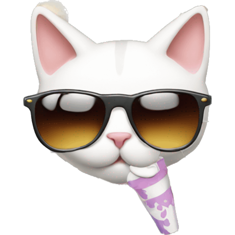 A cute cat eating ice cream with sun glasses emoji