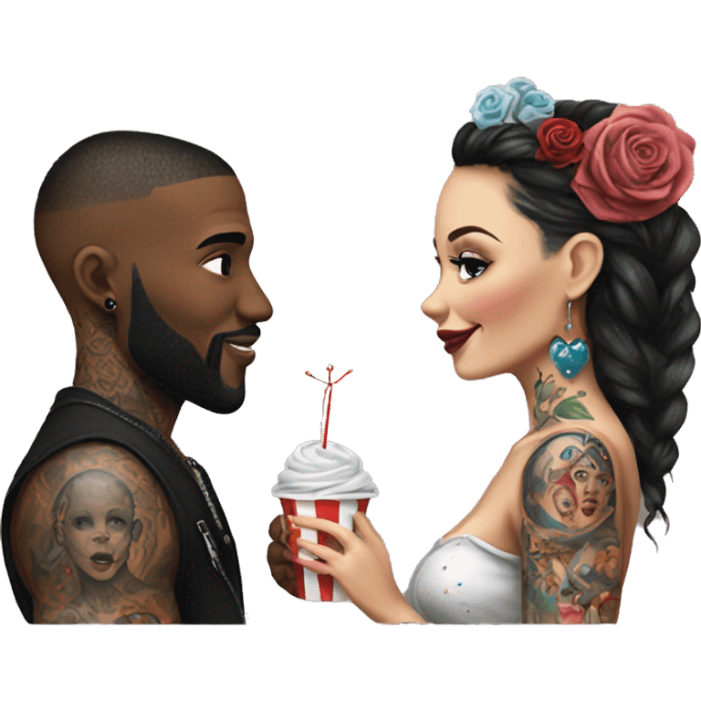 Romantic carnival date for beautiful tattooed couple emoji