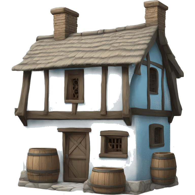 Realistic light blue isolated medieval tavern house. emoji