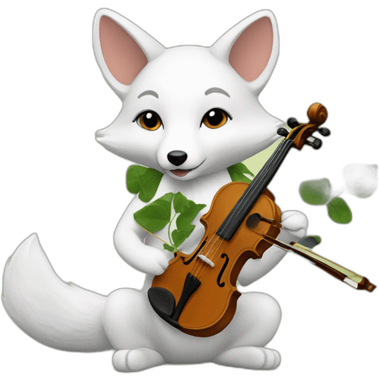 Piebald Fox playing violin with leaves and flowers emoji