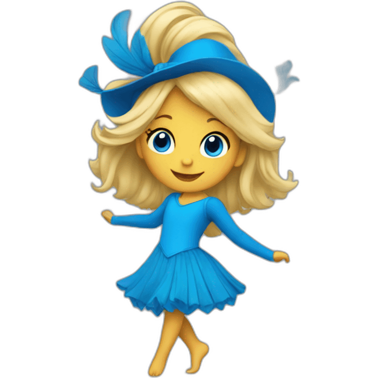 little blonde girl dancing in a blue bird costume emoji