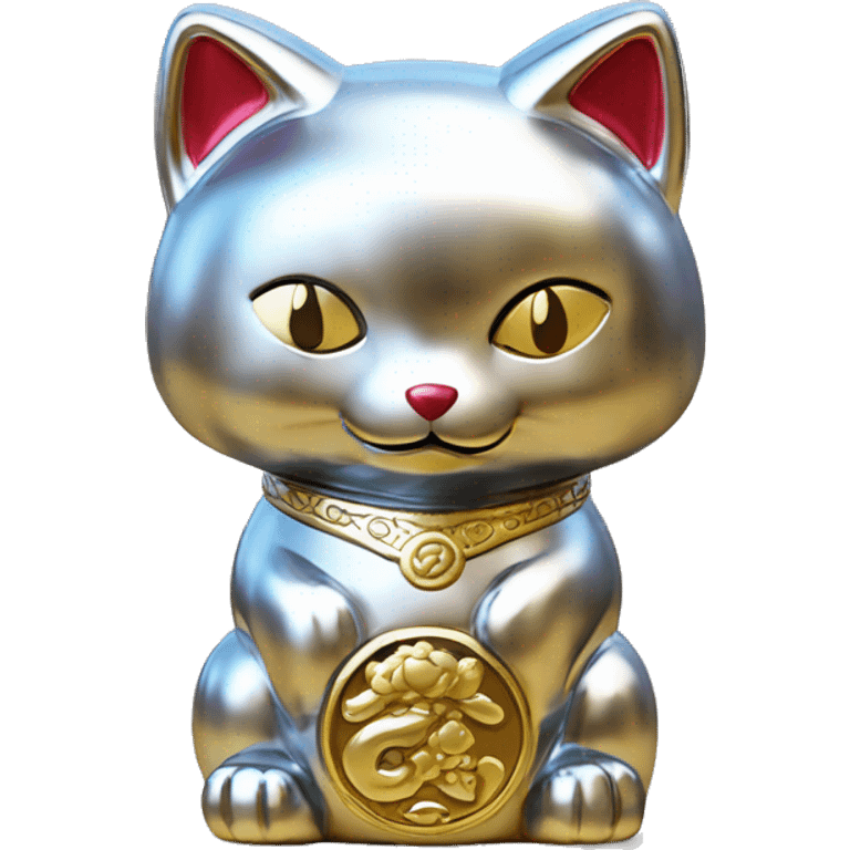 fully chrome fox statue in the form of maneki neko emoji