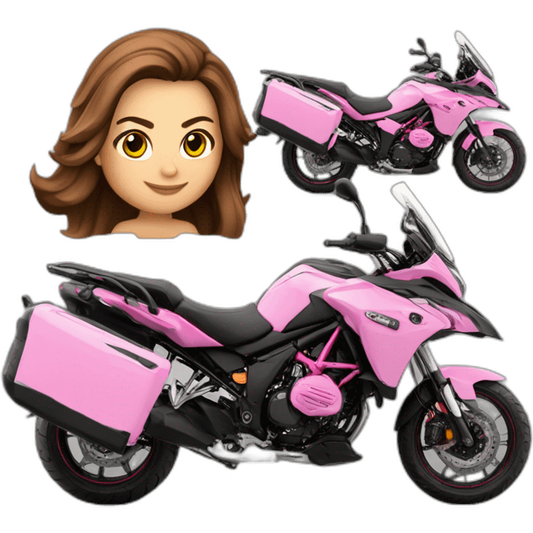 Moto benelli trk 502X color rosa con maletas moto mujer conductora emoji