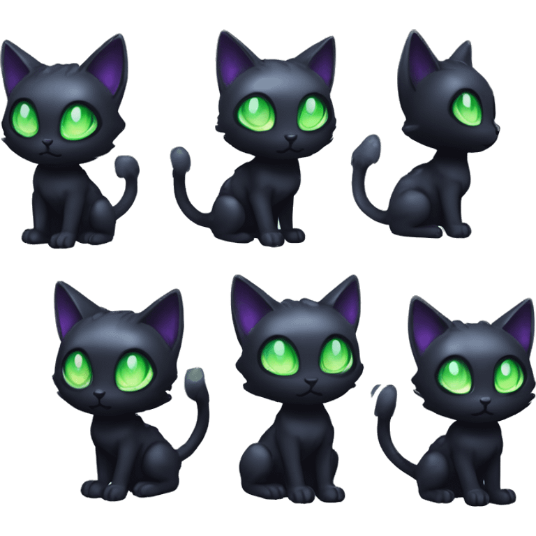 Shiny, Sparkly, Black Dark-type--Psychic-Ice-type-Fakémon-Alien-Cat Blind Purple eyes, green gem, full body emoji