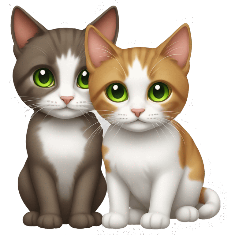 two cats, one with green eyes and short brown hair and another white and red with long hair emoji