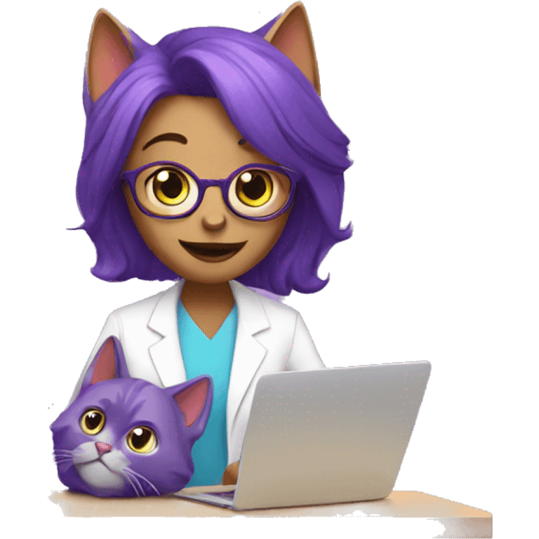 Purple humanised Cat psychologist leads the session emoji