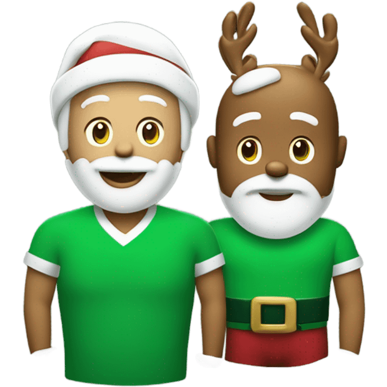 Santa and Rudolph wearing a green t-shirt with the words ‘Greenwich Health’ written in white letters  emoji