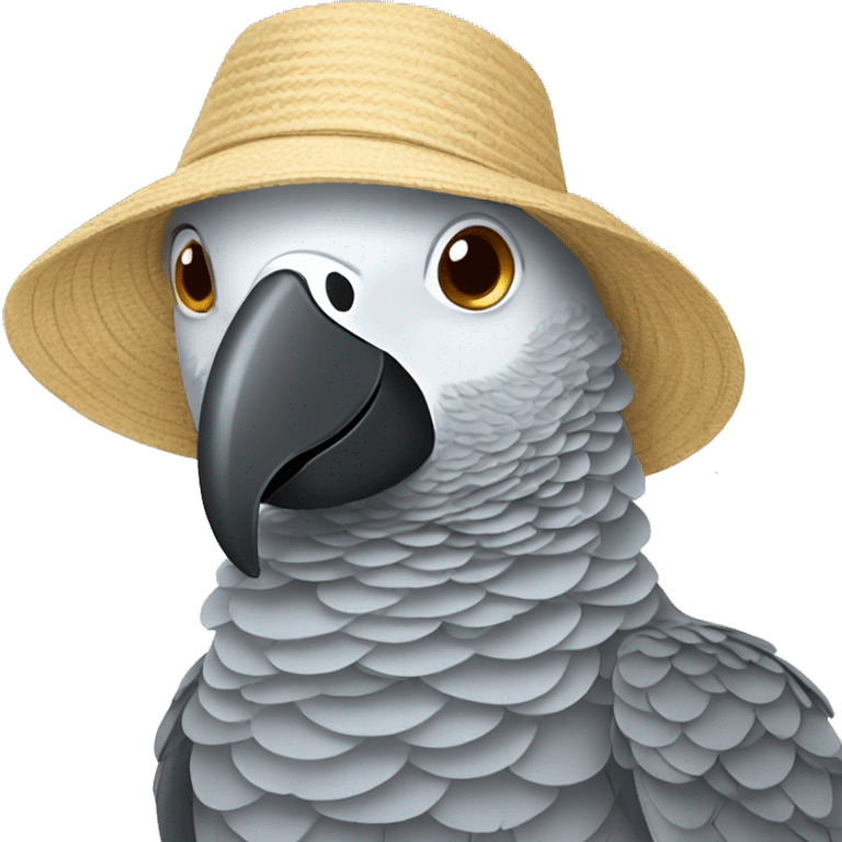 African grey with beach hat emoji