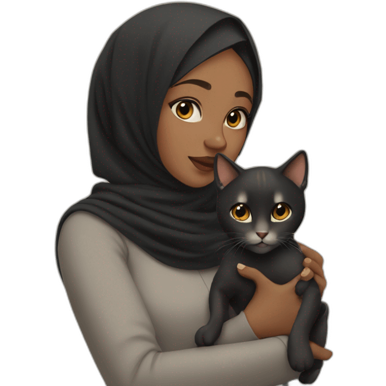 Black hijab girl with a brow hijab and her cat emoji