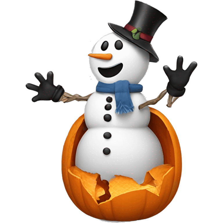 snowman breaking a pumpkin emoji