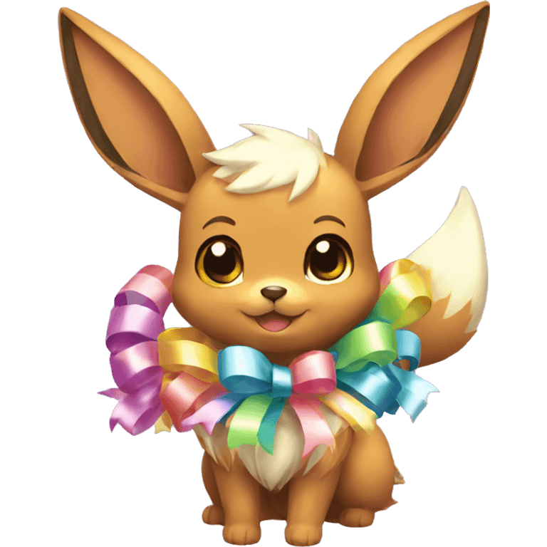 Shiny colorful Eevee with ribbons emoji