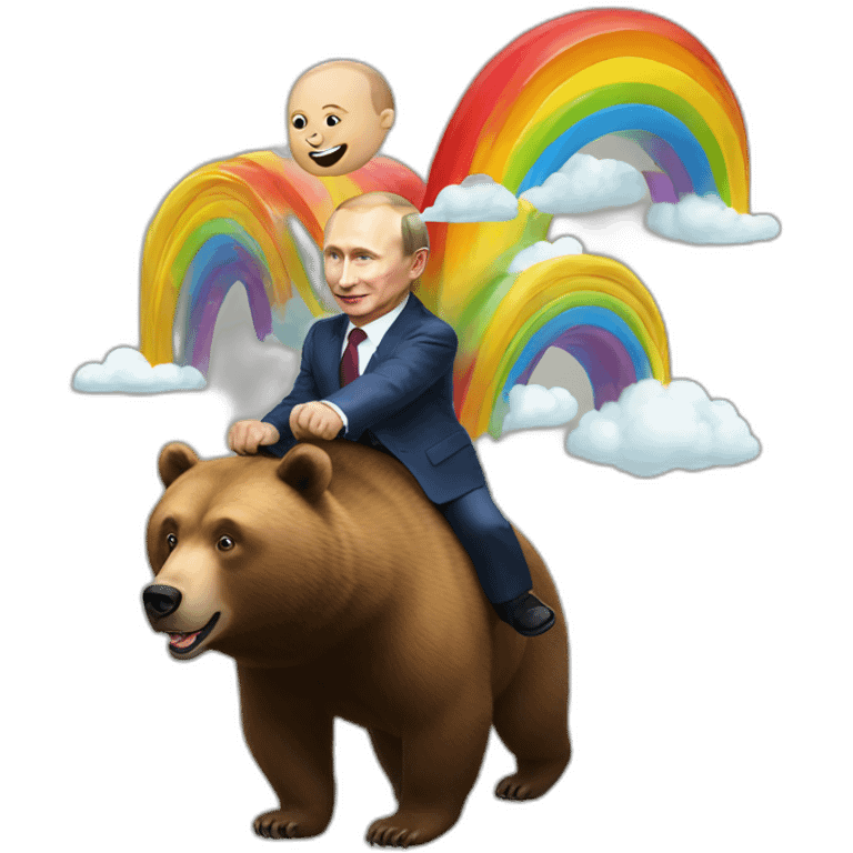 Vladimir putin riding a rainbow on a bear emoji