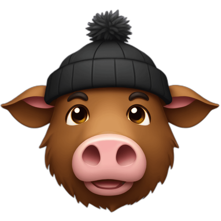 fullface brown boar tired of life with a black winter hat emoji