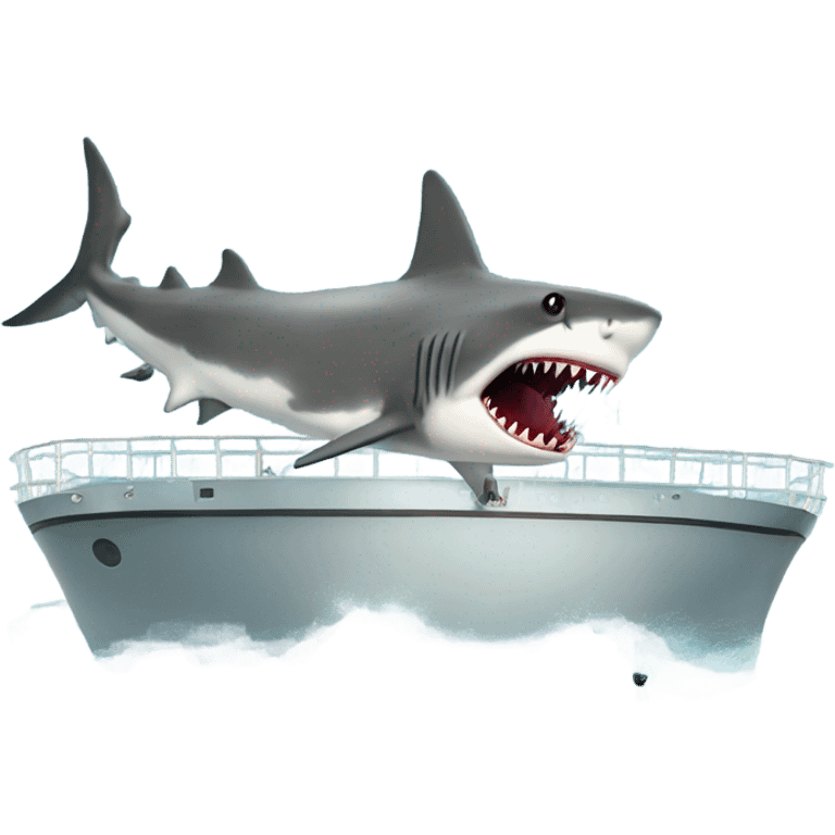 A shark eating sunglasses that is in the ocean standing on a ship ￼ emoji