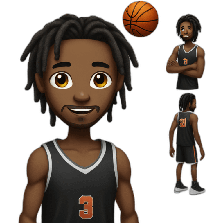 Black man with dreads and a black tank top playing basketball emoji