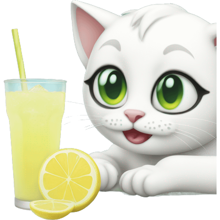 White cat drinking lemonade emoji