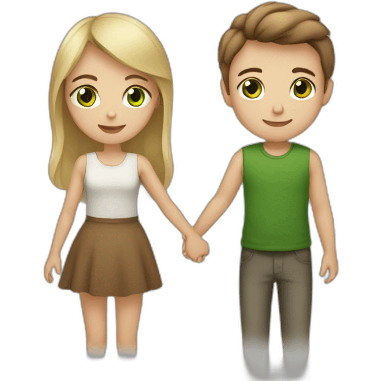 blonde girl with green eyes holding hands with boy with brown hair and brown eyes emoji