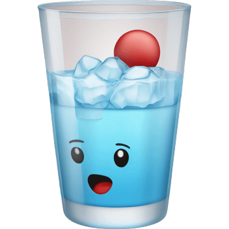 Un vaso de agua con hielo y un sorbete rojo emoji