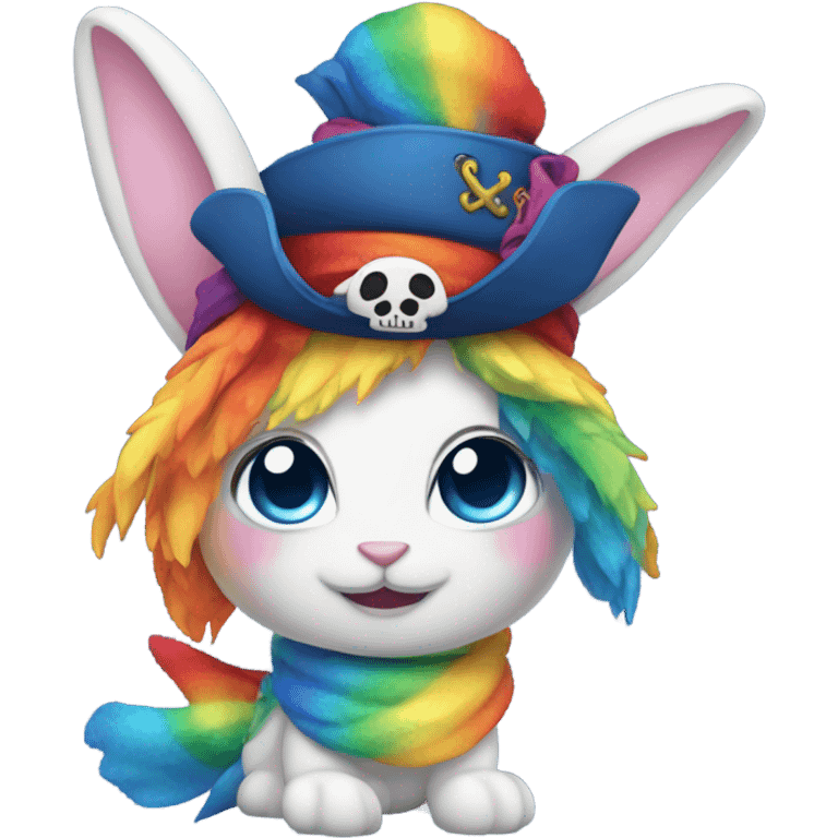 rainbow bunny with rainbow fishtail tail and big blue eyes wearing rainbow pirate clothes emoji