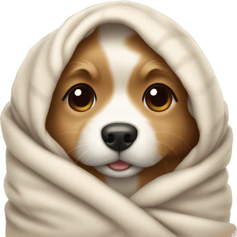 a cute fluffy dog wrapped in a blanket emoji