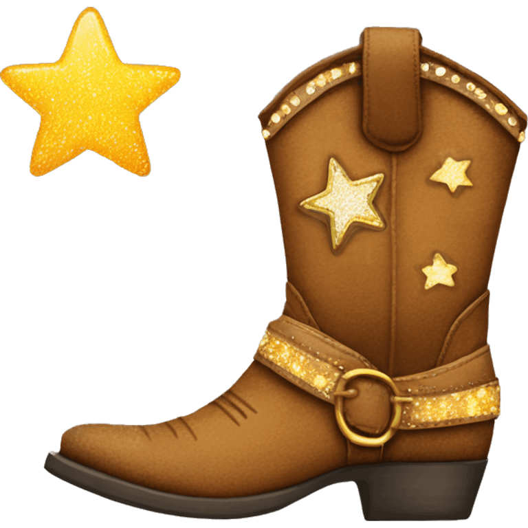 Brown sparkling cowgirl boots with a star emoji