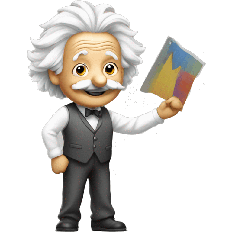 happy albert einstein holds statistics chart page in his hand emoji