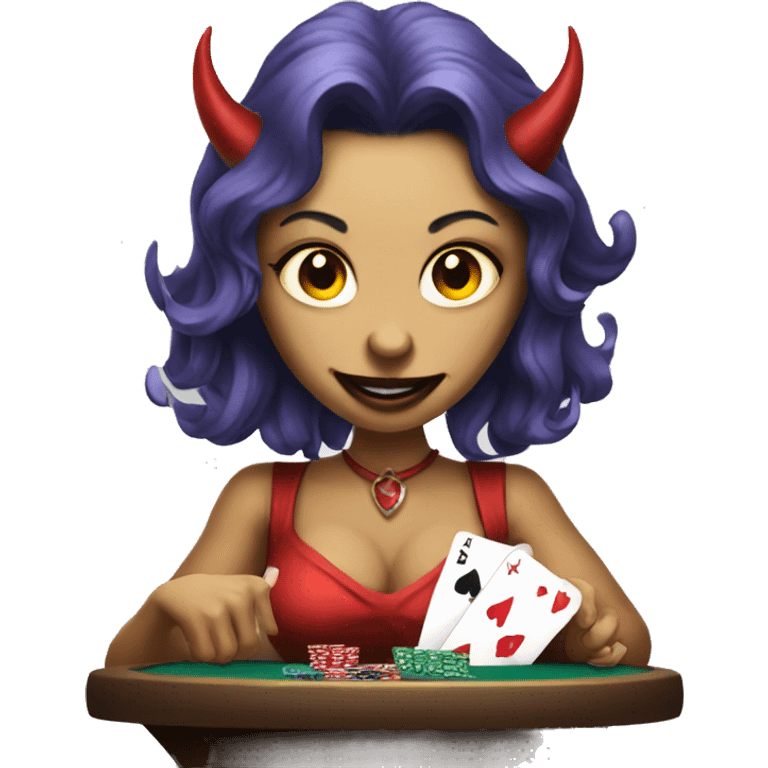 Female demon playing poker emoji