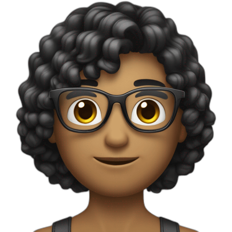 Beau jeune brun cheveux noir bouclé coupe dégradé avec une tortue met de lunette noir et grand de taille et musclé emoji