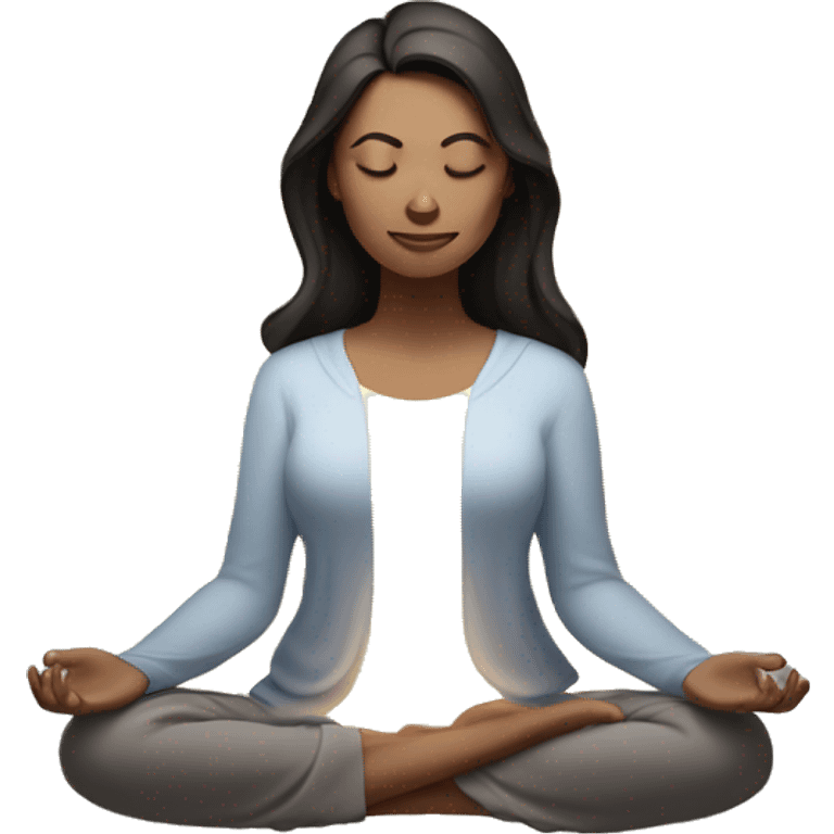 Dark haired white woman meditating with aura glow emoji