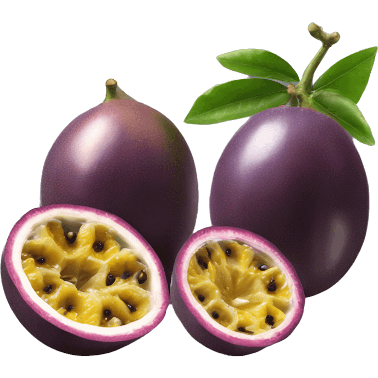 One passionfruit and one piece of cut passionfruit emoji