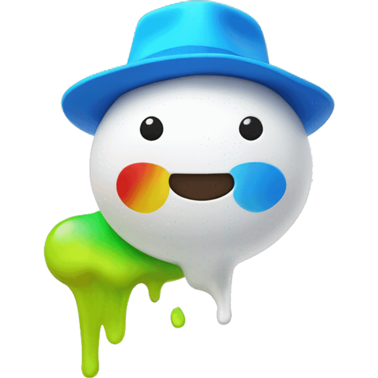 happy white toy puddle with bright blue, yellow, bright green, red and black hat emoji