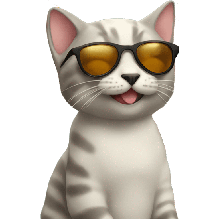 Cat with sunglasses eating pizza. emoji