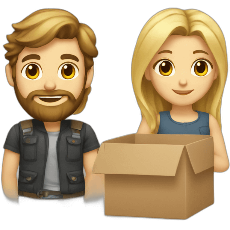 Blond bearded developer and brown hair girl in box emoji