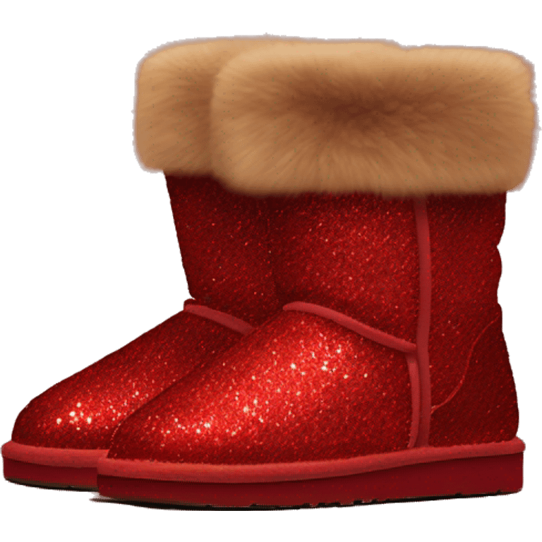 Realistic red Sparkle glitter and fur Ugg boots. emoji