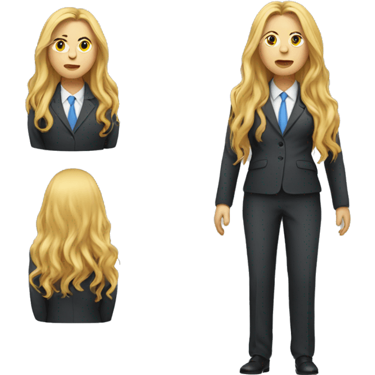 Facial obesity, female, with golden long hair, wearing a suit emoji