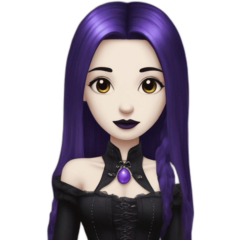 Queen white skin gothic girl long dark black and purple hair emoji