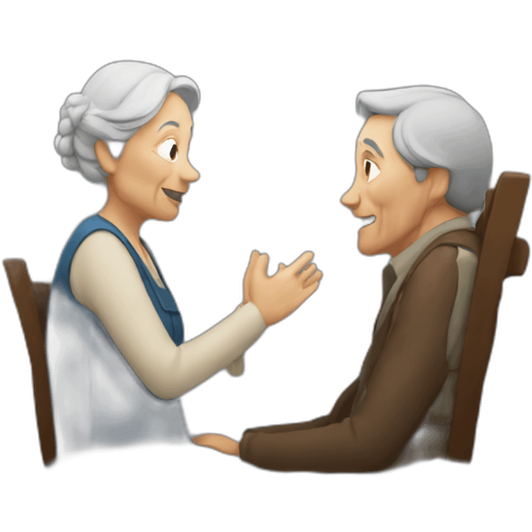 Old woman listening to a man sing emoji