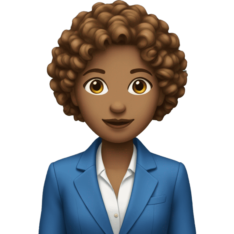 a girl in a blue pantsuit with brown curly hair emoji