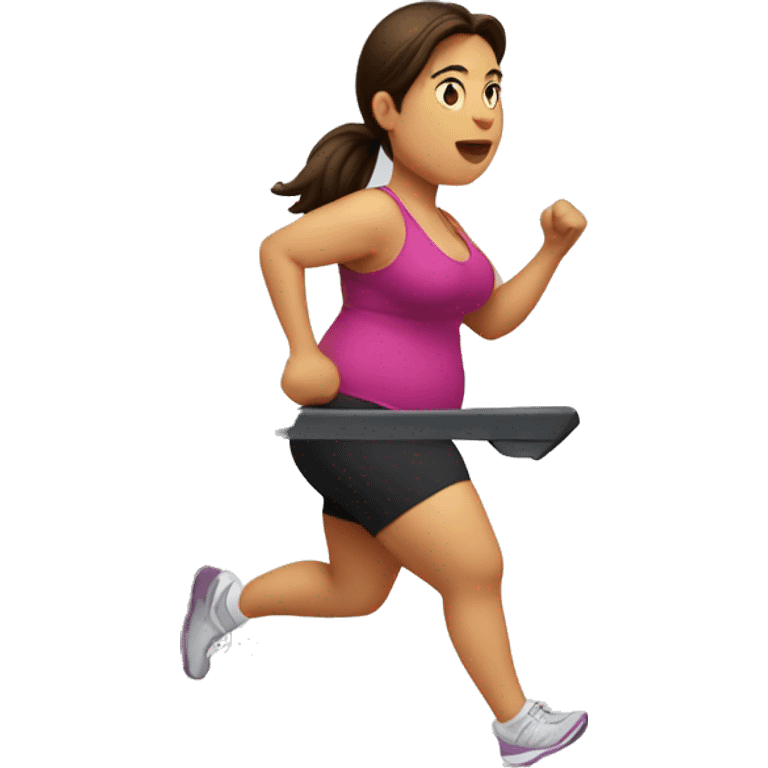 Fat brunette jogging on treadmill emoji