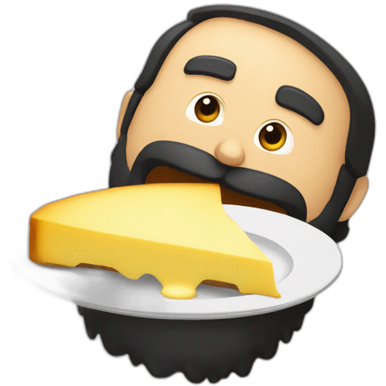 bearded black hair man eating a raclette emoji